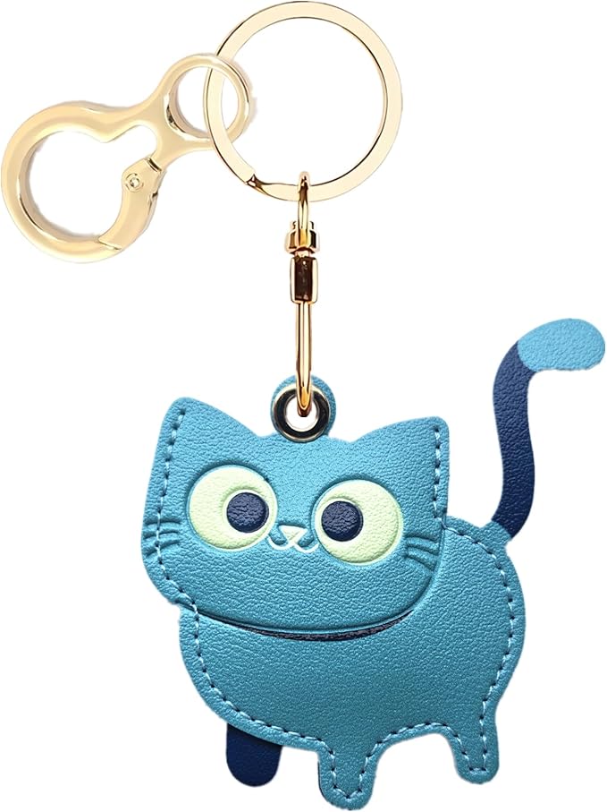 Leather Keychain Holder Case Compatible with AirTag,Cute Protective Cover with Keyring,Anti-Scratch Finder GPS Tracker Case for Wallet Keys,Bag,Pets(Cat B)