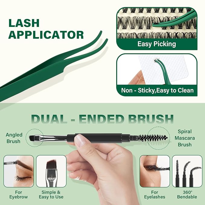 KEYYOU Lash Extension Kit DIY 300Pcs Lash Clusters Eyelash Extension Kit 50D D Curl 9-18MIX Lash Clusters Kit with Lash Glue Remover Applicator Easy to Use for Beginners(Kit,50D-D,9-18MIX)