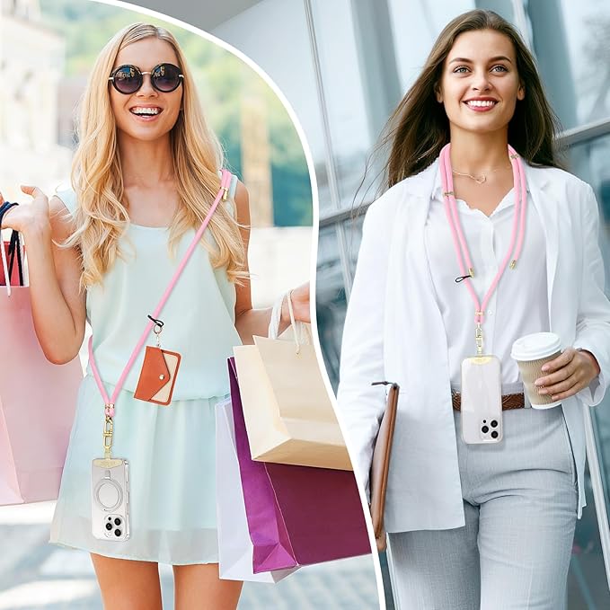 Adjustable Anti-Theft Phone Lanyard Neck & Crossbody Strap with 0.2mm Metal Tab & Comfort-Fit 8mm Rope (Light Pink)