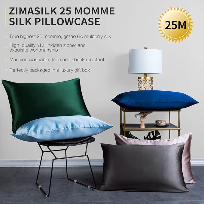 ZIMASILK 25 Momme 100% Pure Mulberry Silk Pillowcase for Hair and Skin Care, Highest Grade 6A Pillow Cases for Women, Long-Lasting Durablity, Gift for Women Men, 1Pc (Queen 20"x30", Light Plum)