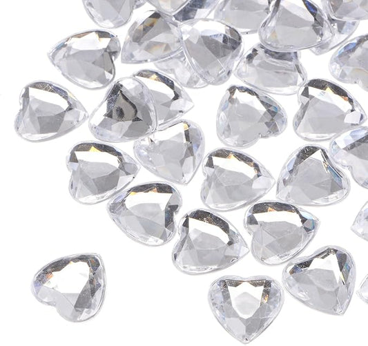 MECCANIXITY 40 Pcs Acrylic Heart Rhinestone 15mm Flat Back Plastic Gems Jewelry Stickers for Craft Bead Face Painting Costume Jewelry Making, Transparent White