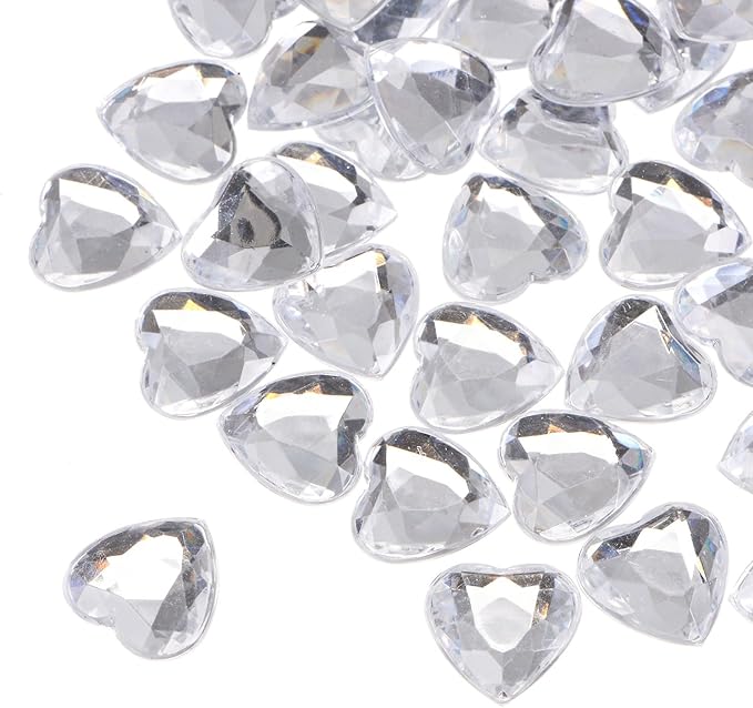 MECCANIXITY 40 Pcs Acrylic Heart Rhinestone 20mm Flat Back Plastic Gems Jewelry Stickers for Craft Bead Face Painting Costume Jewelry Making White