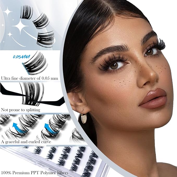 Luxury Lash Clusters Kit - Wispy & Fluffy Cluster Eyelash Extensions 8-16mm, 150H Wear | Korean Hypoallergenic PBT Fibers, Waterproof Glue & Seal | Gift Ready Premium Box (Volume-black box)