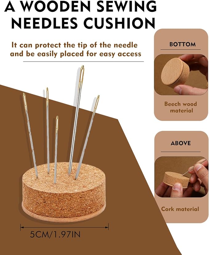 FOUSNOW 19 Pcs Hand Sewing Needles Kit, Assorted Sewing Needles with Wooden Sewing Needles Cushion, Needle Threaders for Hand Sewing, 3 Sizes Hand Stitching Needles for Sewing Repairing Craft