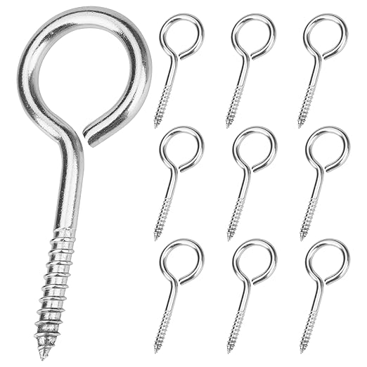 Aovchei 304 Stainless Steel Eye Screws - 9 Pcs 2.5" Heavy Duty Screw Hooks, Rust-Resistant Self Tapping for Wood, Cables & Artwork Hanging (Indoor/Outdoor)