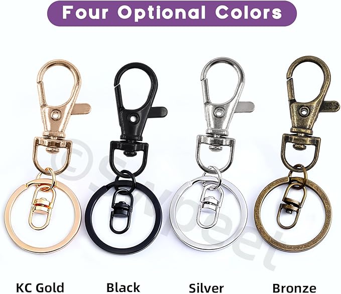 Swpeet Assorted 150Pcs Golden Keychain Making Kit, 50Pcs Swivel Lobster Claw Clasps, 50Pcs Rotating 8-Shaped Buckle Claw Clasp, 50Pcs Jump Ring, Swivel Trigger Hook, Swivel Clasps Lanyard Snap Hook