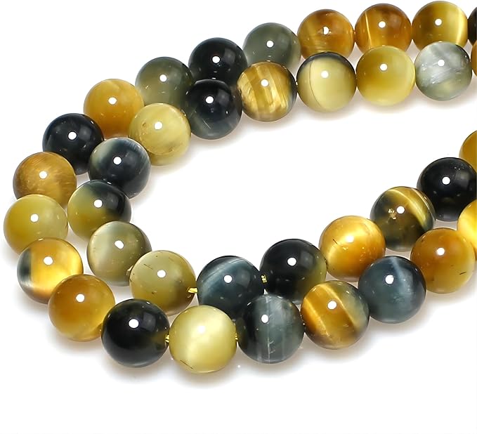 MJDCB Stone Beads 4mm 85pcs Round Yellow Blue Tiger's Eye Loose Gemstone Bead Charms for Jewelry Making Bracelet Necklace Earring Pendant
