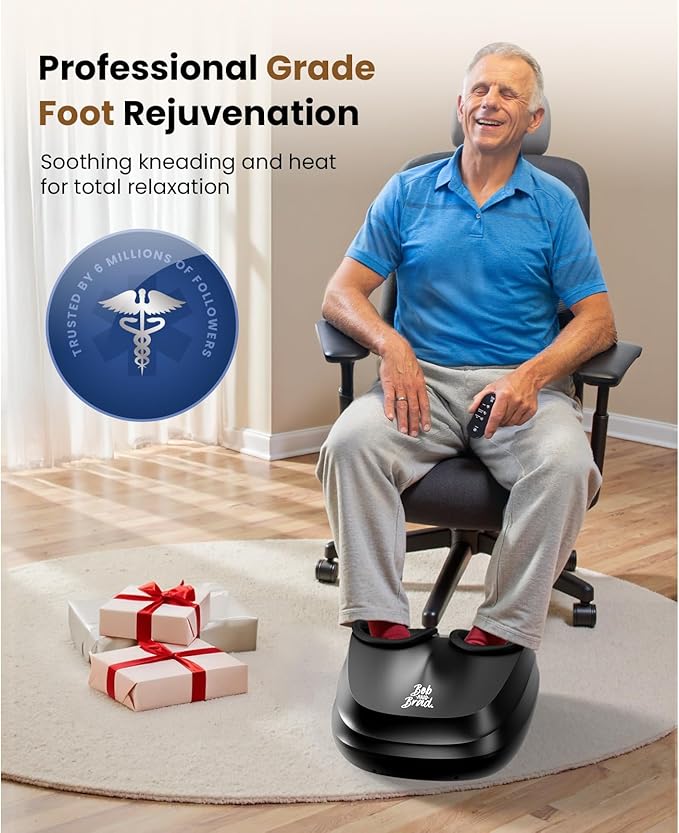 BOB AND BRAD Foot Massager with Heat and Remote,FSA Eligible HSA Eligible, Shiatsu Deep Kneading Electric Feet Massager Machine for Plantar Fasciitis, Men Size 12