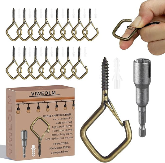 120 Pcs Bronze Eye Hooks Screw Heavy Duty,Ceiling Hooks for Hanging Plants,String Lights,Cup,Wind Chime,Bird Feeders. Plant Hanger Indoor&Outdoor