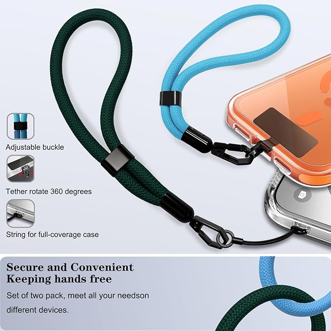Phone Lanyard, 2 Pack Adjustable Cell Phone Lanyard Hand Phone Wrist Strap with Tether Tabs for Smartphones