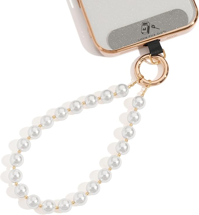 Beaded Phone Wrist Strap Phone Lanyard Pearl Beaded Hand Strap Wristlet Detachable Smartphone Wrist Lanyard (Pearl White)