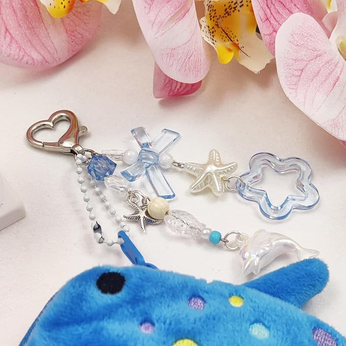 Adorable Whale Shark Coin Purse Keychain,Soft Plush Zipper Coin Purse,Handmade Purse Bag Charm Gift for Women (Blue)