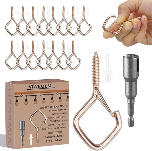 120 Pcs Rose Gold Eye Hooks Screw Heavy Duty,Ceiling Hooks for Hanging Plants,String Lights,Cup,Wind Chime,Bird Feeders. Plant Hanger Indoor&Outdoor