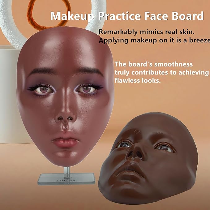 Lifelike Makeup Mannequin Face with Practice Board, Silicone Full Face Practice Eyelash Eye Shadow, for Emerging Makeup Artist, Girl's Gift, Reusable