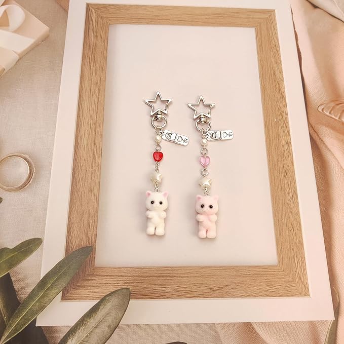 Cute Pink Keychain,Fuzzy Cat Keychain Aesthetic Y2K KeychainStylish KeychainsAccessories