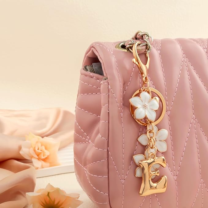 Snycler Bubble Initial Keychain Graceful Flower for bags car remote–A-Z Letter Charms for Women