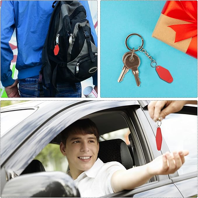 uxcell 40pcs Hotel Keychains Blank Vintage Plastic Rhombus Motel Keychains Hotel Key Tags Rings for DIY Luggage Labels