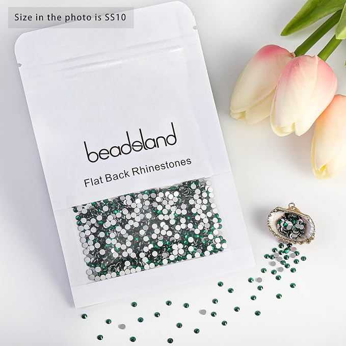 beadsland Flat Back Crystal Rhinestones Round Gems, Emerald (2.7-2.8mm) SS10/1440pcs