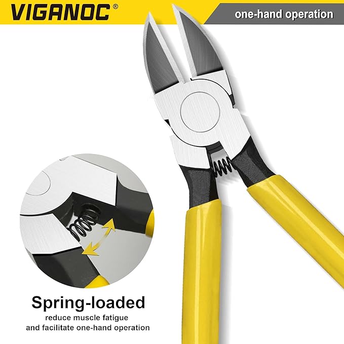 7-inch Ultra Sharp Side Cutter Set with Spring Loaded, Flush Cutting Pliers, Diagonal Cutting Plier for Jewelry Making, Electrical, Crafting, Flowers, Plastics