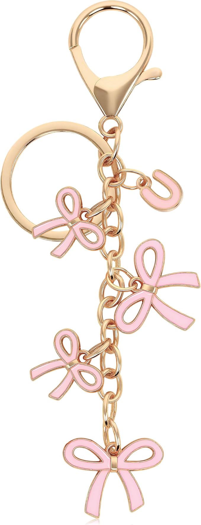 Bow Purse Charms Keychain - Pink Bow Alphabet Letter Key Chain, Bag Charms Wallet