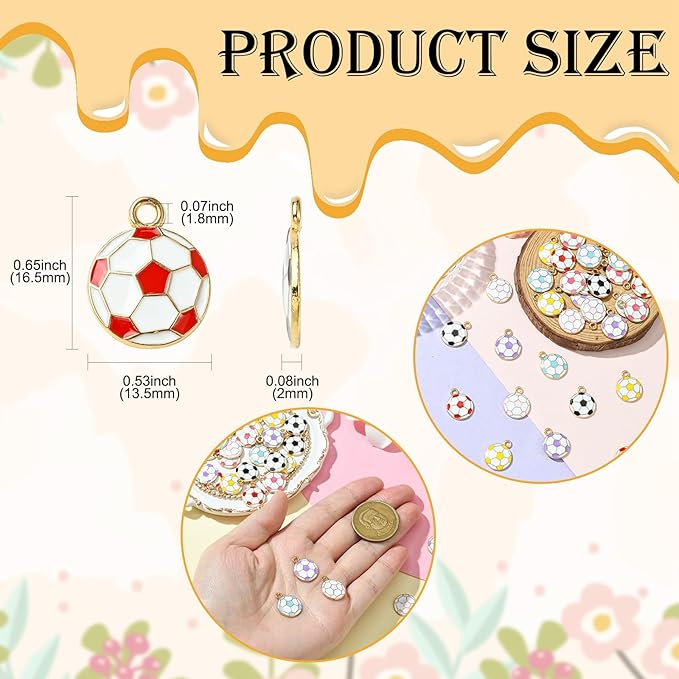Stiesy 35 Pcs 7 Colors Enamel Football Charms Sport Ball Enamel Pendant Charms for Jewelry Making Crafting DIY Necklace Bracelets Decoration