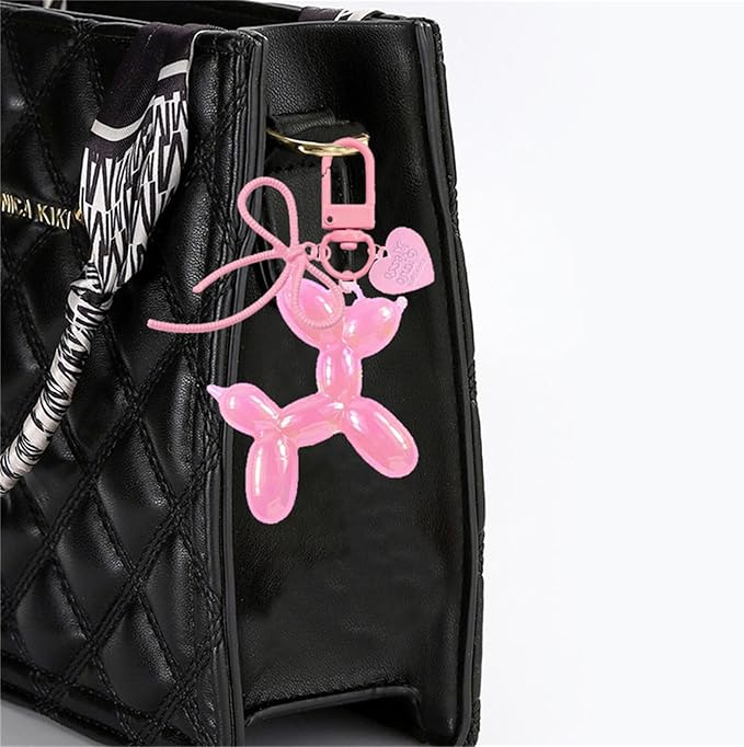 Dreuyet 2Pcs Jelly Balloon Dog Keychains Kawaii Cute Bag Purse Charms Key Chain with Bow Y2K Aesthetic Accessories