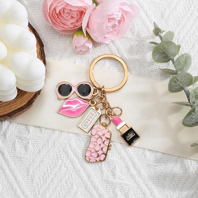 Trendy Keychain Lipstick Keychain Cute Bag Charm Lip Gloss Charms Designer Keychains for Women Birthday Christmas
