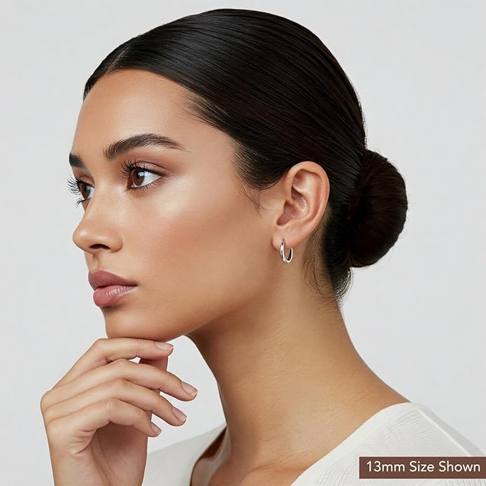 Classic 10K White Gold Hoop Earrings - Shiny Polished Plain Round Gold Hoops for Women and Men