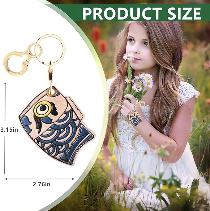 Leather Keychain Holder Case Compatible with AirTag,Cute Protective Apple Air Tag Cover with Keychain Ring,Anti-Scratch Finder GPS Tracker Case for Wallet Keys,bag,pets(Pink Fish)