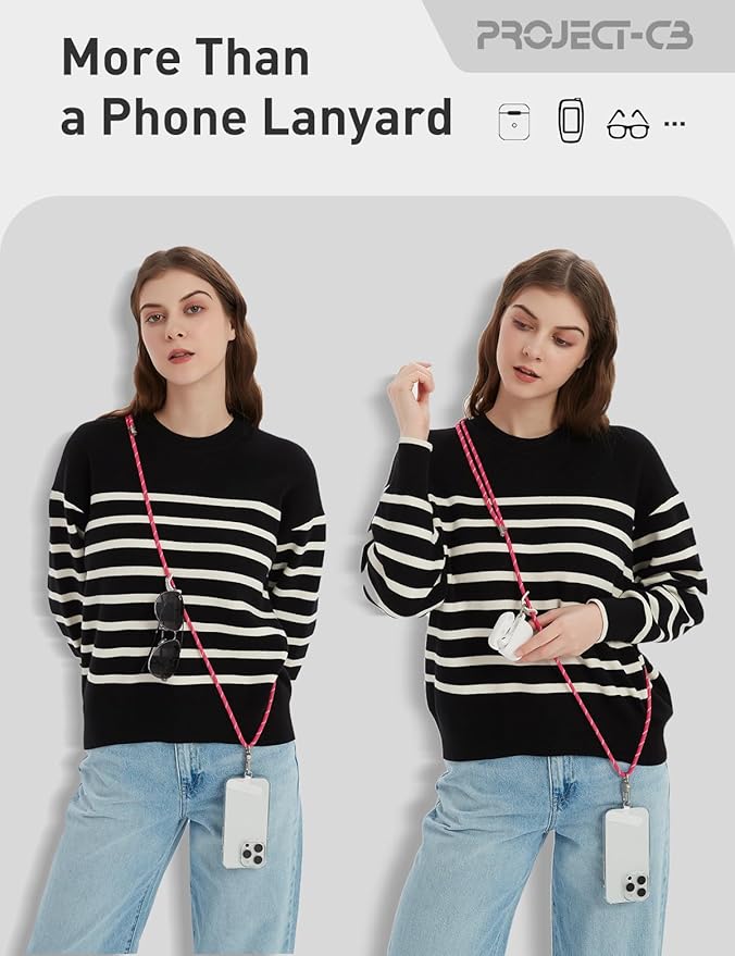 project-cb Cell Phone Lanyard 1,Phone Tether Tab 2,Phone Crossbody Strap,Lanyards for Around the Neck,Adjustable Phone Strap(Black-B)