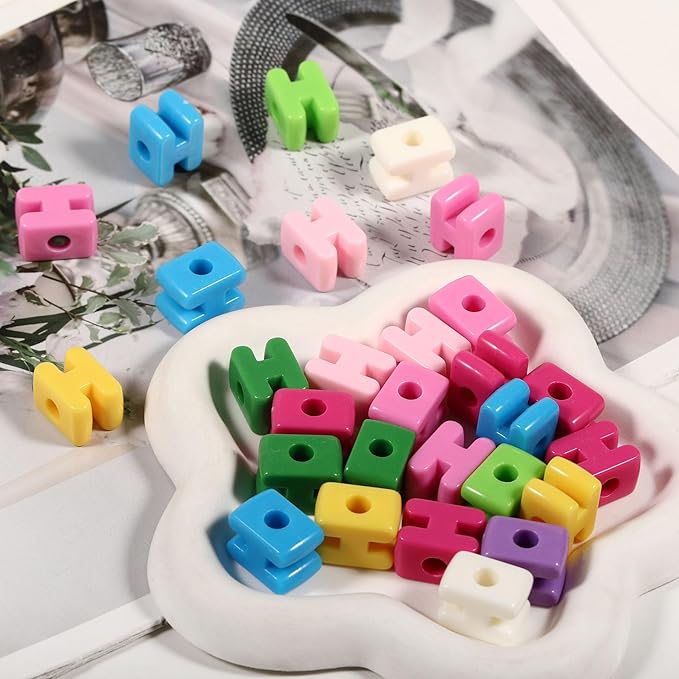40 PCS Letter Beads 3D Acrylic 21mm x 16mm H Loose for Jewelry Making Bracelet Necklaces Keychain Phone Bag Chain Key Chains(Mixed Color H)