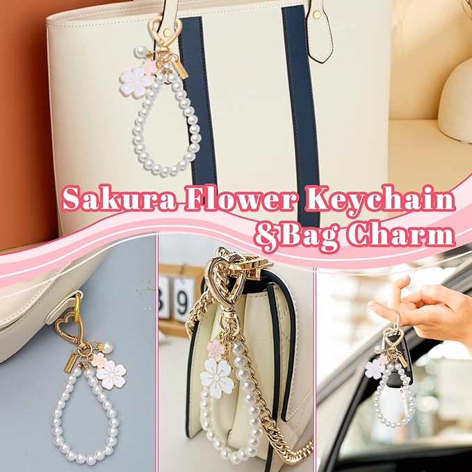 2Pcs Strawberry Keychain Flower Cherry Blossom Keychain Cute Bag Charms Strawberry Gift for Women Girls