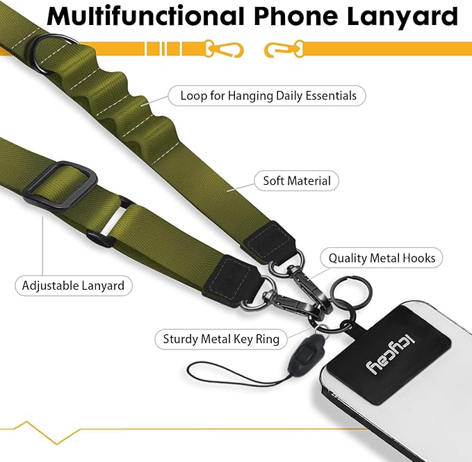 Phone Lanyard Crossbody, Green Cell Phone Strap for Around The Neck Adjustable, Minimalist Teacher Anti Theft Cute Lanyard for iPhone Case ID Holder Keys Accessories Travel Essential