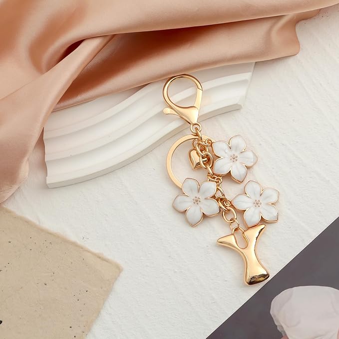 Snycler Bubble Initial Keychain Graceful Flower for bags car remote–A-Z Letter Charms for Women