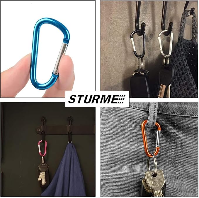 STURME 2" Aluminum D Ring Carabiners Clip D Shape Spring Loaded Gate Small Keychain Carabiner Clip Set Outdoor Camping Mini Lock Snap Hooks Spring Link Key Chain Durable Improved 24 PCS