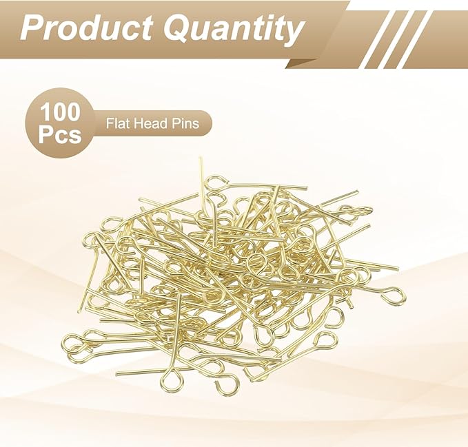 HARFINGTON 100pcs Open Eye Head Pins 0.63" 16mm Mini Metal Wire Eye Pins Beading Small Needles Bulk for Earring Pendant Necklace Bracelet Charm Jewelry Making Findings DIY Craft, 14K Gold