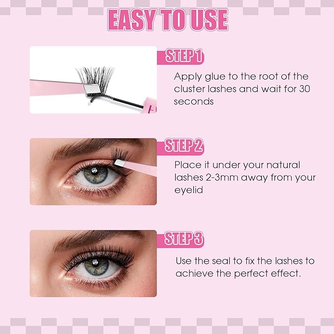 FADLASH Lash Clusters Kit DIY Lash Extension Kit D Curl 0.07 Natural Eyelash Extension Clusters Wispy Lash Clusters with Lash Bond and Seal Lash Tweezer for Self Application(F32-0.07D, 8-16mm Kit)