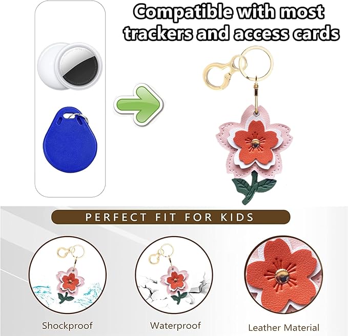 Leather Keychain Holder Case Compatible with AirTag,Cute Protective Apple Air Tag Cover with Keychain Ring,Anti-Scratch Finder GPS Tracker Case for Wallet Keys,Bag,Pets(Flower F)