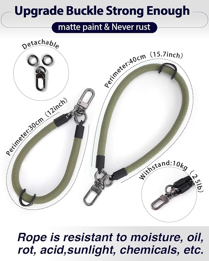 project-cb Hand Wrist Phone Strap,Phone Lanyard Patch ×2,Cell Phone Case Holder,Wristlet Strap for Key,AirPods,Camera (Green, 12inch)