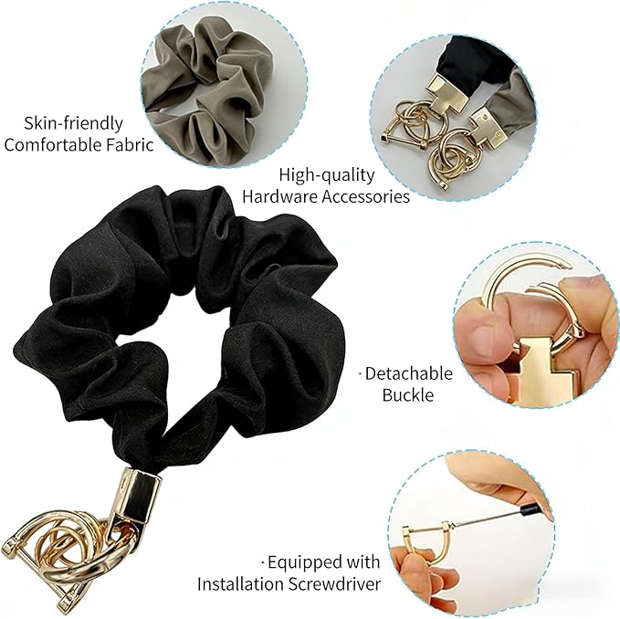 Scrunchie Wristlet Keychain for Women Men, Cute Stretchy Wrist KeyChain for Car Keys with 3 Keyrings and 1 D ring