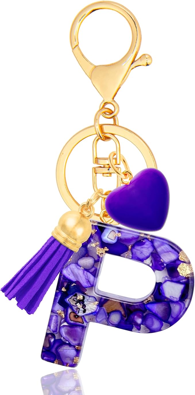 Initial Keychains for Women with Cute Heart Resin - Alphabet Letter Keychain for Bag, Backpacks, Purse or Car key