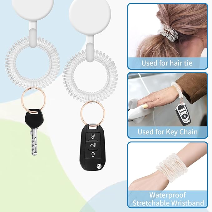 Spiral Keychain Stretchy Wrist Coil Bracelet Key Chain Waterproof Wristlet Key Holder for Pool, Sauna, Sports, Gym