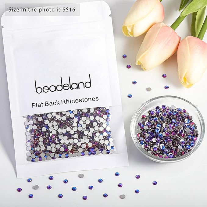 Beadsland Flat Back Crystal Rhinestones Round Gems for Nail Art and Craft Glue Fix, Purple Velvet, 3.8-4.0mm, SS16/1440pcs