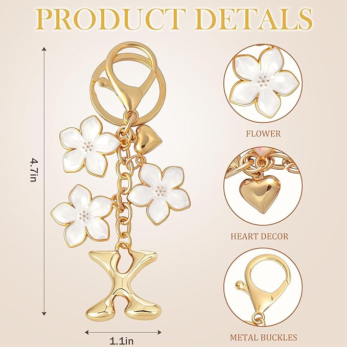 Snycler Bubble Initial Keychain Graceful Flower for bags car remote–A-Z Letter Charms for Women