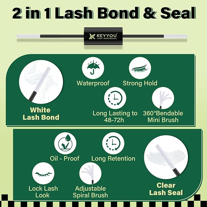 KEYYOU Lash Bond and Seal 10ML White Bond and Seal Strong Gentle Comfortable Lash Cluster Glue Masusra for Long Lasting WaterProof Lash Extension Glue Clear-5ml+5ml