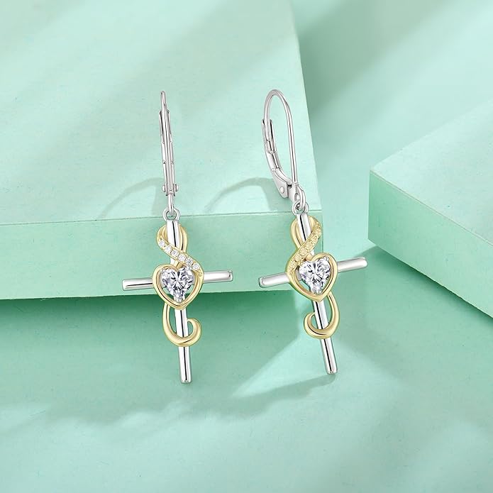 Starchenie Women's Note Cross Earrings Sterling Silver Treble Clef Leverback Earring Music Note Jewelry for Music Lover