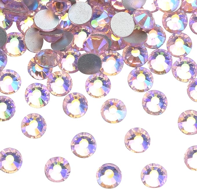 Jollin Glue Fix Crystal Flatback Rhinestones Glass Diamantes Gems for Crafting Nail Art Crafts Decorations Clothes Shoes 4.8mm (ss20 1440pcs, Pink AB)