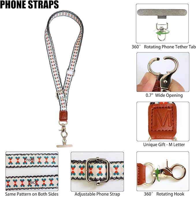 LEMEDE Wrist Keychain and Adjustable Phone Lanyard, Silver Hook Phone Crossbody Strap with 360° Rotating Phone Pads