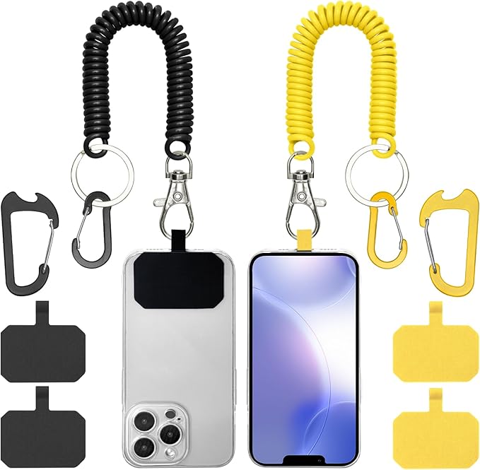 Phone Tether Lanyard Anti Theft Phone Strap with Carabiner Anti-Drop Outdoor Skiing Hiking Cycling Fishing Climbing fit iPhone and Most Cell Phone (Black+Yellow)