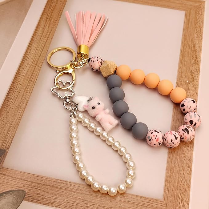 Cute Pink Keychain,Fuzzy Cat Keychain Aesthetic Y2K KeychainStylish KeychainsAccessories